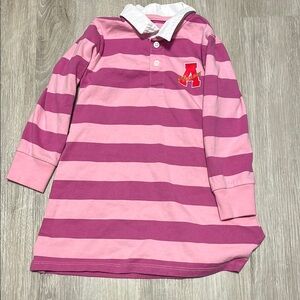 Pink Striped Polo Dress with Letter Patch